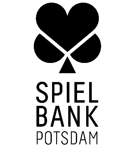 Logo der Spielbank Potsdam mit einem schwarzen Kleeblatt-Symbol &uuml;ber dem Schriftzug &bdquo;SPIELBANK POTSDAM&ldquo;.