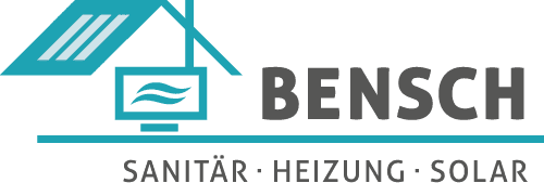 Logo der Firma Bensch mit den Schlagworten Sanit&auml;r, Heizung und Solar, erg&auml;nzt durch ein grafisches Hausdesign.